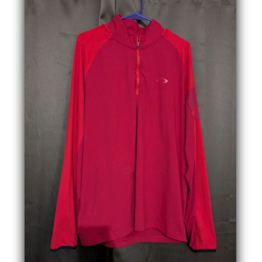Oakley Mens Sweatshirt Red Pullover 1/4 Zip Long Sleeve Size L Athletic